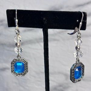 Blue rhinestone with beads dangle earrings